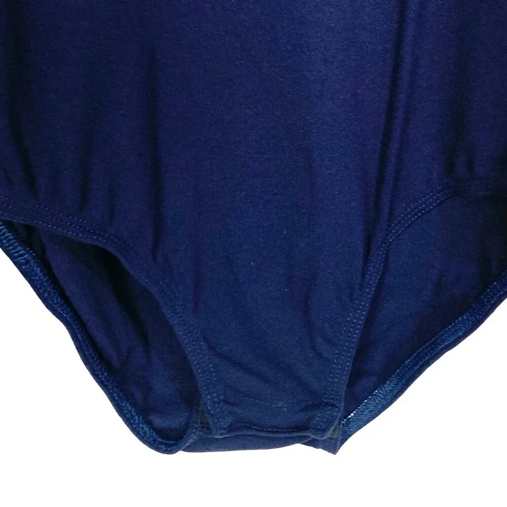 J.B. Bloomers Navy Youth Small Mockneck Long Sleeve Bodysuit Leotard Zip Back